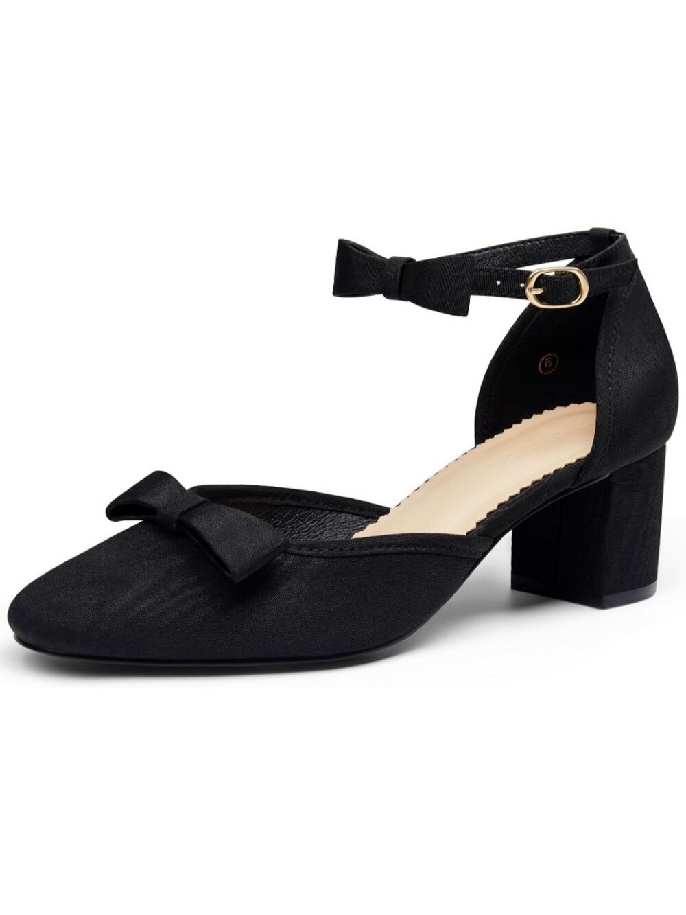 Women's Cool Black Chunky Low Heels Bow Closed Toe Ankle Strap Elegant Pumps